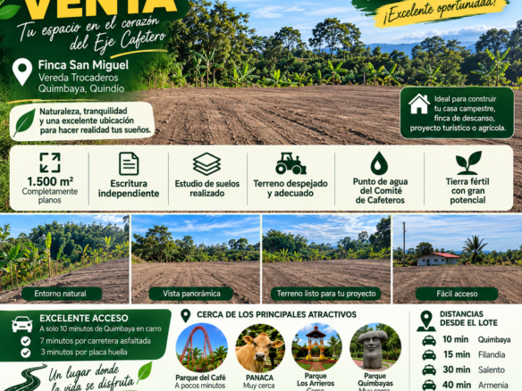Lote en venta de 1.500 m² – Vereda Trocaderos, Quimbaya, Quindío
