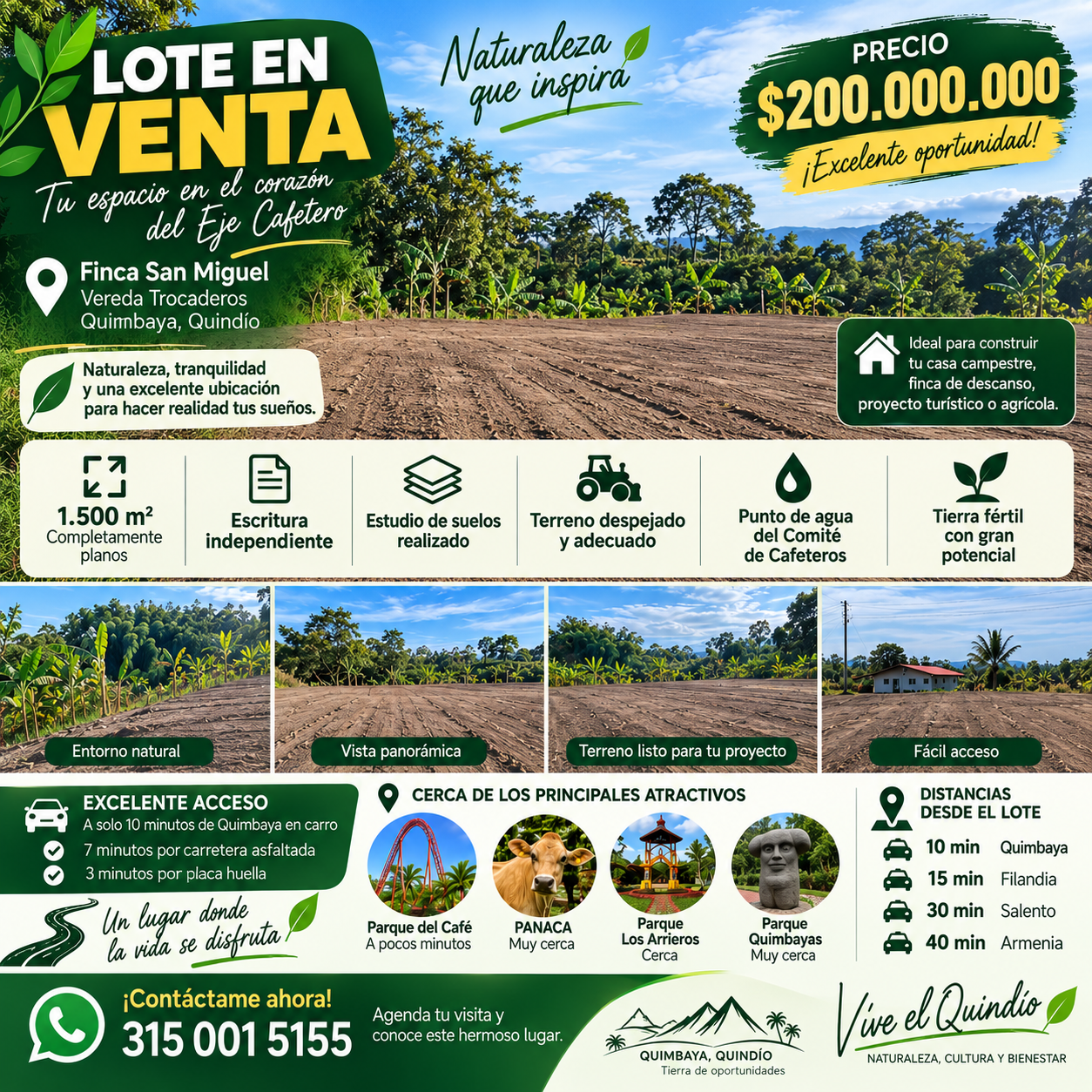 SE VENDE LOTE 1.500 Mts Quimbaya-Quindio Lote en venta de 1.500 m² – Vereda Trocaderos, Quimbaya, Quindío